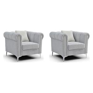 Pemberly Row Set of 2 Mid-Century Silver Teddy Chenille Accent Chairs