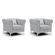 Pemberly Row Set of 2 Mid-Century Silver Teddy Chenille Accent Chairs