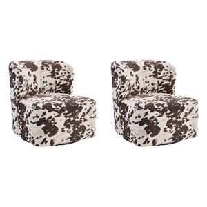 Pemberly Row Set of 2 Modern Accent Chairs in Brown Cow Fabric