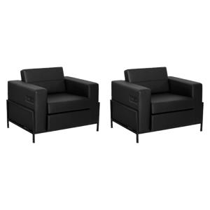 Pemberly Row Set of 2 Arctic Black Faux Leather Armchairs with Metal Legs