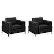 Pemberly Row Set of 2 Arctic Black Faux Leather Armchairs with Metal Legs