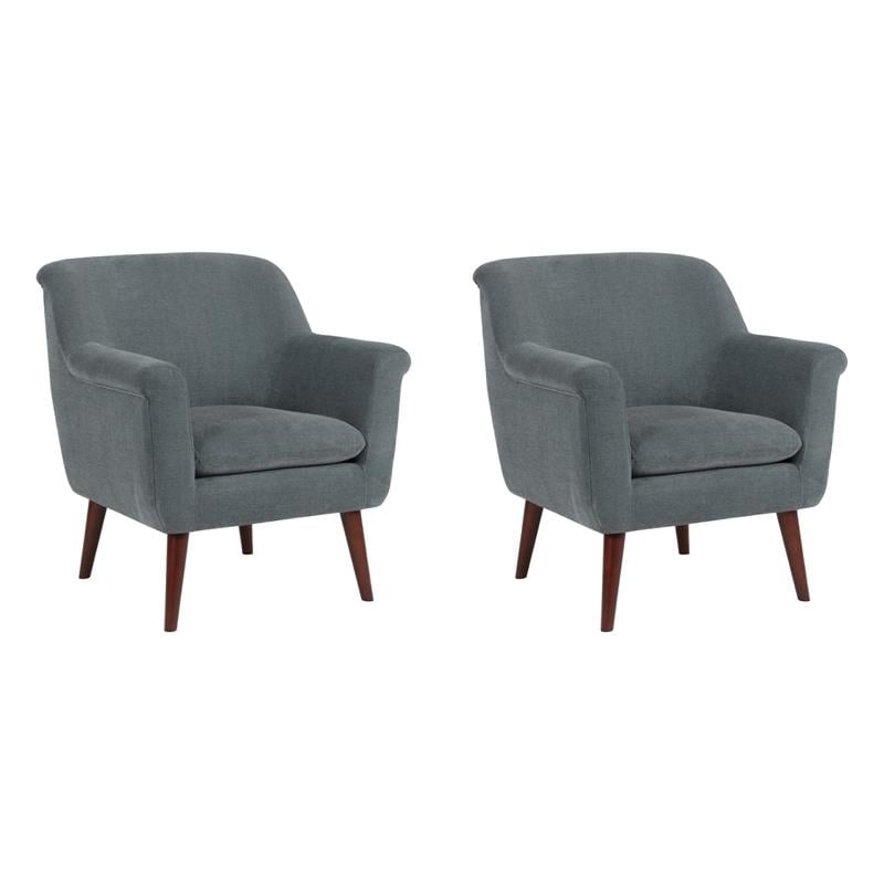 Pemberly Row Set of 2 Mid-Century Modern Accent Chairs in Slate Fabric