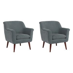 Pemberly Row Set of 2 Mid-Century Modern Accent Chairs in Slate Fabric
