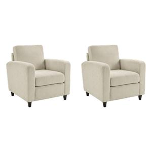 Pemberly Row Set of 2 Cream Fabric Club Chairs with Espresso Wood Legs