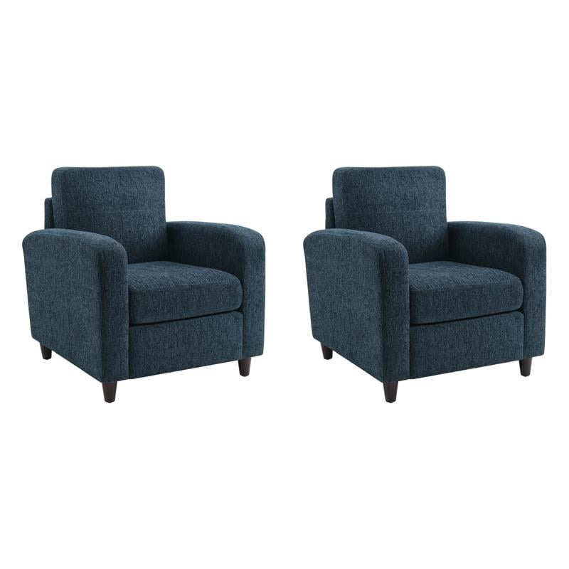 Pemberly Row Set of 2 Modern Indigo Fabric Club Chairs with Espresso Legs
