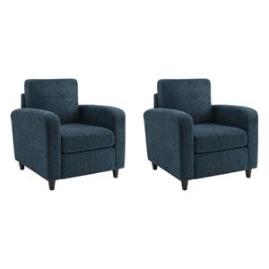 Pemberly Row Set of 2 Modern Indigo Fabric Club Chairs with Espresso Legs