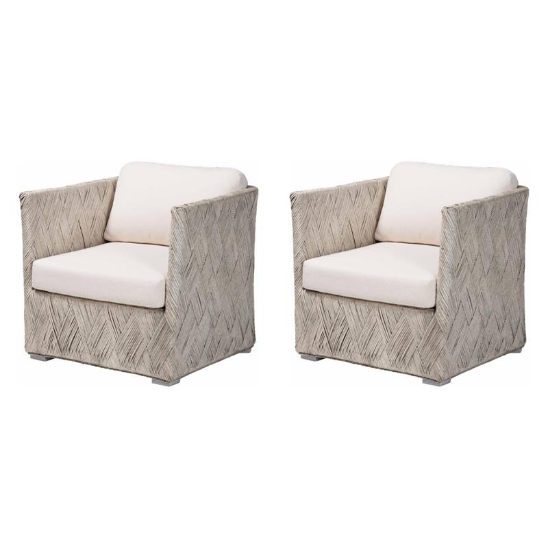 Pemberly Row Set of 2 Bohemian Handwoven Natural Rattan Lounge Chairs