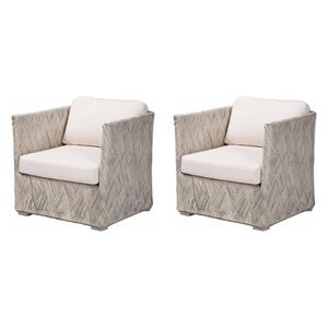 Pemberly Row Set of 2 Bohemian Handwoven Natural Rattan Lounge Chairs