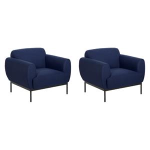 Pemberly Row Set of 2 Delta Armchairs in Navy Fabric with Black Metal Legs