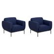 Pemberly Row Set of 2 Delta Armchairs in Navy Fabric with Black Metal Legs