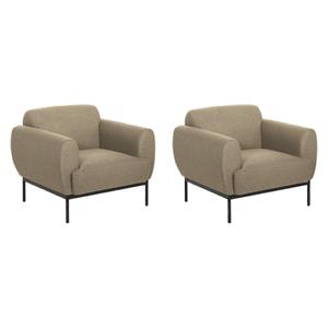 Pemberly Row Set of 2 Delta Armchairs in Taupe Fabric with Black Metal Legs