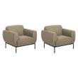 Pemberly Row Set of 2 Delta Armchairs in Taupe Fabric with Black Metal Legs