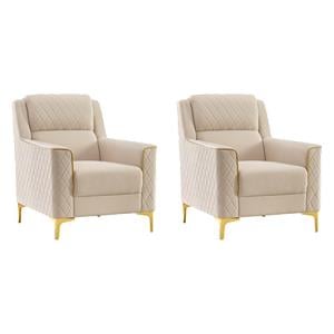Pemberly Row Set of 2 Modern Accent Chairs in Ivory with Birch Wood Frame