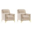 Pemberly Row Set of 2 Modern Accent Chairs in Ivory with Birch Wood Frame