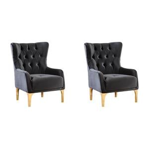 Pemberly Row Set of 2 Modern Black Tufted Accent Chairs with Gold Legs