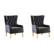 Pemberly Row Set of 2 Modern Black Tufted Accent Chairs with Gold Legs