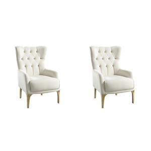 Pemberly Row Set of 2 Modern White Tufted Accent Chairs with Gold Legs