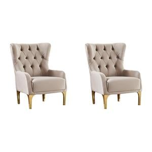 Pemberly Row Set of 2 Modern Taupe Microfiber Accent Chairs with Gold Legs