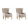 Pemberly Row Set of 2 Modern Taupe Microfiber Accent Chairs with Gold Legs