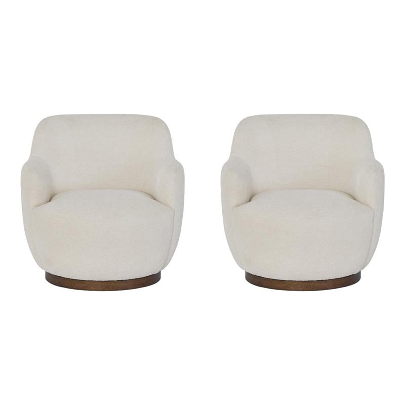 Pemberly Row Set of 2 Modern Ivory Polyester Swivel Chairs with Sable Bases