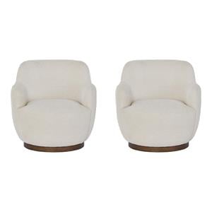 Pemberly Row Set of 2 Modern Ivory Polyester Swivel Chairs with Sable Bases