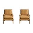 Pemberly Row Set of 2 Traditional Carved Brown Leather Accent Chairs