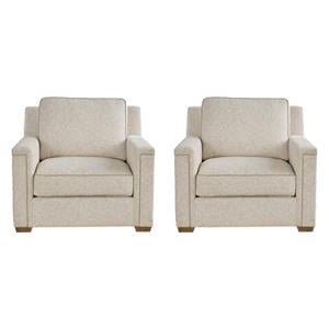 Pemberly Row Set of 2 Modern Cream Polyester Chairs with Brown Wooden Feet