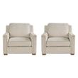 Pemberly Row Set of 2 Modern Cream Polyester Chairs with Brown Wooden Feet