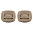 Pemberly Row Set of 2 Toffee Brown Leather Swivel Chairs with Oak Bases