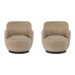 Pemberly Row Set of 2 Sculptural Tan Leather Swivel Chairs with Sable Bases