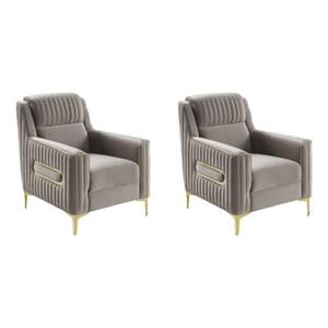 Pemberly Row Set of 2 Taupe Microfiber Accent Chairs with Gold Steel Legs