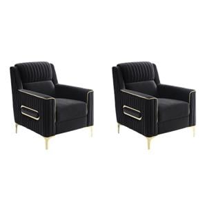 Pemberly Row Set of 2 Modern Black Upholstered Accent Chairs with Gold Legs