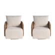 Pemberly Row Set of 2 Coastal Off White Wicker Swivel Chairs with Cushions