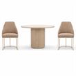 Pemberly Row Set of 3 Round Oak Dining Table and 2 Tan Vegan Leather Chairs