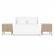 Pemberly Row Set of 3 White Wingback Queen Bed and 2 Fluted Oak Nightstands