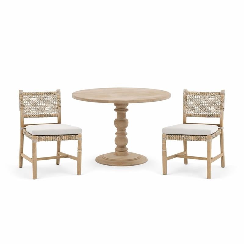 Pemberly Row Set of 3 Smoke Gray Round Dining Table and 2 Woven Rope Chairs
