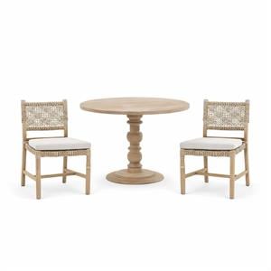 Pemberly Row Set of 3 Smoke Gray Round Dining Table and 2 Woven Rope Chairs