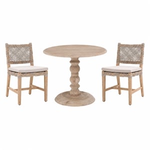 Pemberly Row Set of 3 Smoke Gray Round Dining Table and Woven Rope Chairs