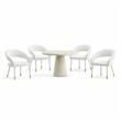 Pemberly Row Set of 5 Travertine Table and 4 Off White Vegan Leather Chairs