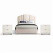 Pemberly Row Set of 3 Cream Velvet King Bed and 2 Fluted Cream Nightstands