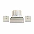 Pemberly Row Set of 3 Cream Velvet Queen Bed and 2 Fluted Cream Nightstands