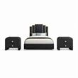 Pemberly Row Set of 3 Dark Gray Velvet King Bed and 2 Black Nightstands