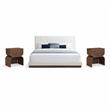 Pemberly Row Set of 3 Cream Chenille King Bed and 2 Walnut Oak Nightstands