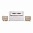 Pemberly Row Set of 3 Cream Chenille Full Bed and 2 Natural Oak Nightstands