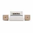 Pemberly Row Set of 3 Cream Chenille Queen Bed and 2 Oak Nightstands
