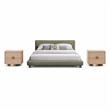 Pemberly Row Set of 3 Green Chenille King Bed and 2 Natural Oak Nightstands