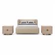 Pemberly Row Set of 3 Beige Chenille Full Bed and 2 Natural Oak Nightstands
