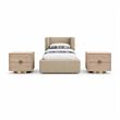 Pemberly Row Set of 3 Beige Chenille Twin Bed and 2 Natural Oak Nightstands