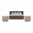 Pemberly Row Set of 3 Brown Chenille Full Bed and 2 Natural Oak Nightstands