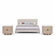 Pemberly Row Set of 3 Beige Upholstered Full Bed and 2 Oak Nightstands